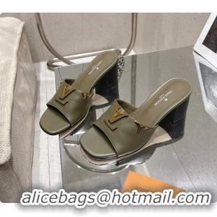 Buy Fashionable Louis Vuitton LV Mare Heeled Mule Slides Sandals Green Calf Leather 55MM 6061414