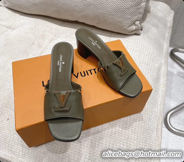 Buy Fashionable Louis Vuitton LV Mare Heeled Mule Slides Sandals Green Calf Leather 55MM 6061414