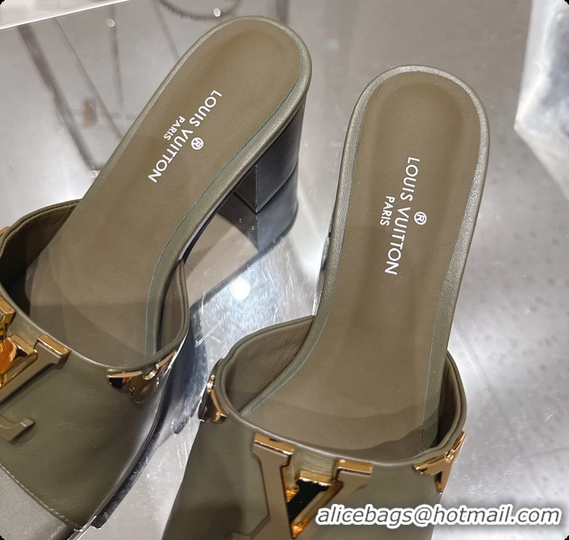 Buy Fashionable Louis Vuitton LV Mare Heeled Mule Slides Sandals Green Calf Leather 55MM 6061414