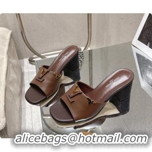 Best Product Louis Vuitton LV Mare Heeled Mule Slides Sandals Dark Brown Calf Leather 55MM 6061414
