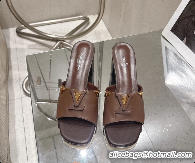Best Product Louis Vuitton LV Mare Heeled Mule Slides Sandals Dark Brown Calf Leather 55MM 6061414