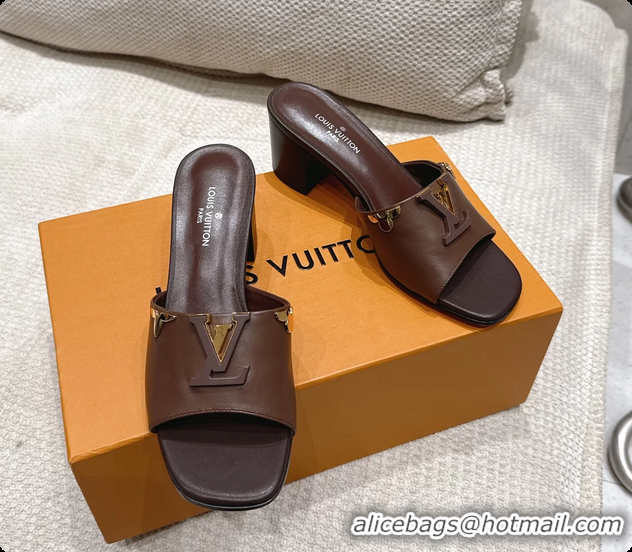 Best Product Louis Vuitton LV Mare Heeled Mule Slides Sandals Dark Brown Calf Leather 55MM 6061414