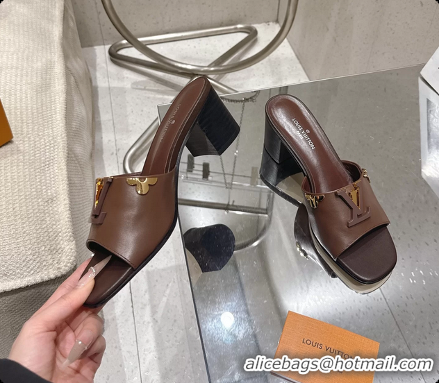 Best Product Louis Vuitton LV Mare Heeled Mule Slides Sandals Dark Brown Calf Leather 55MM 6061414