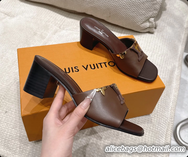 Best Product Louis Vuitton LV Mare Heeled Mule Slides Sandals Dark Brown Calf Leather 55MM 6061414