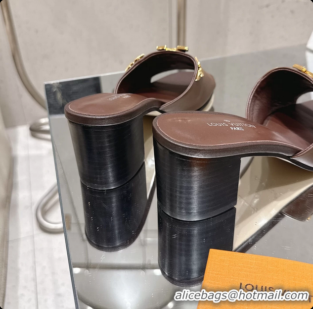 Best Product Louis Vuitton LV Mare Heeled Mule Slides Sandals Dark Brown Calf Leather 55MM 6061414