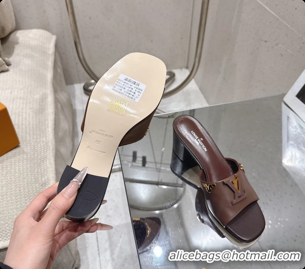 Best Product Louis Vuitton LV Mare Heeled Mule Slides Sandals Dark Brown Calf Leather 55MM 6061414