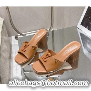 Unique Style Louis Vuitton LV Mare Heeled Mule Slides Sandals Brown Calf Leather 55MM 6061414