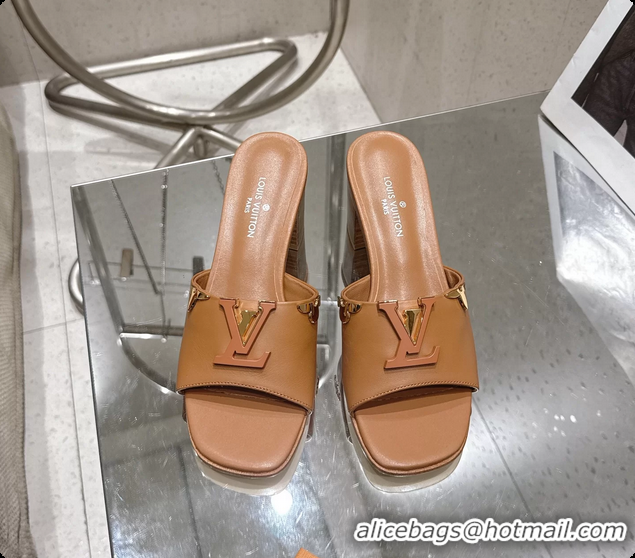 Unique Style Louis Vuitton LV Mare Heeled Mule Slides Sandals Brown Calf Leather 55MM 6061414