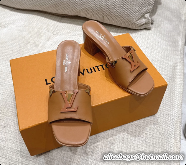 Unique Style Louis Vuitton LV Mare Heeled Mule Slides Sandals Brown Calf Leather 55MM 6061414