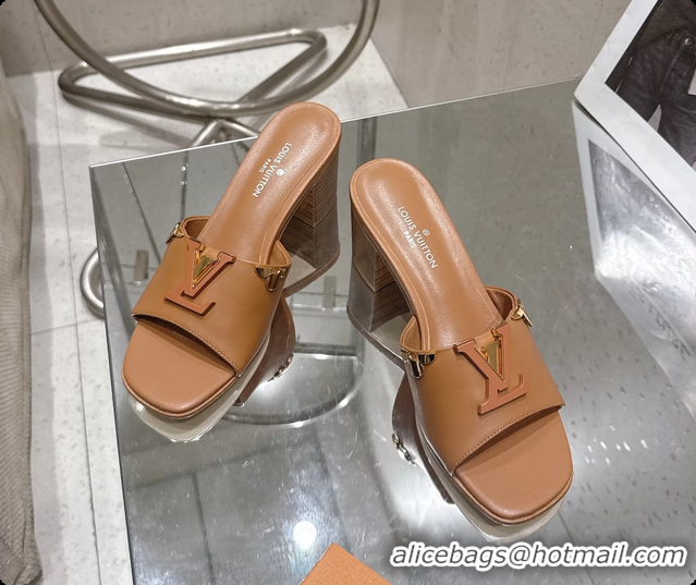 Unique Style Louis Vuitton LV Mare Heeled Mule Slides Sandals Brown Calf Leather 55MM 6061414