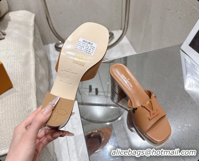 Unique Style Louis Vuitton LV Mare Heeled Mule Slides Sandals Brown Calf Leather 55MM 6061414
