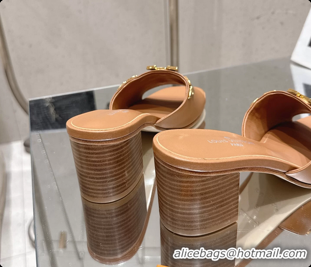 Unique Style Louis Vuitton LV Mare Heeled Mule Slides Sandals Brown Calf Leather 55MM 6061414
