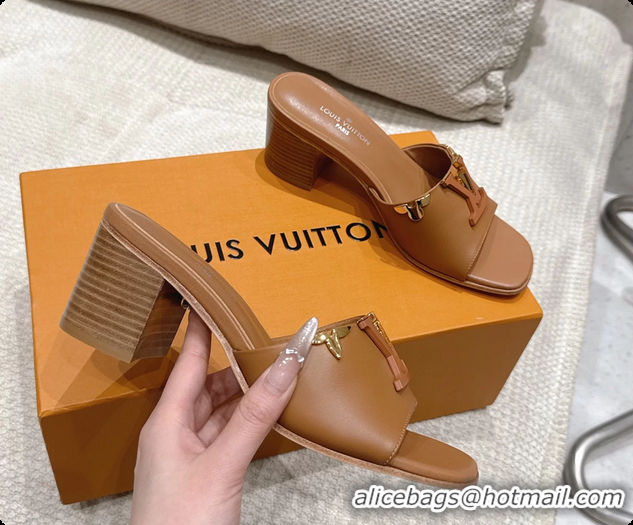 Unique Style Louis Vuitton LV Mare Heeled Mule Slides Sandals Brown Calf Leather 55MM 6061414