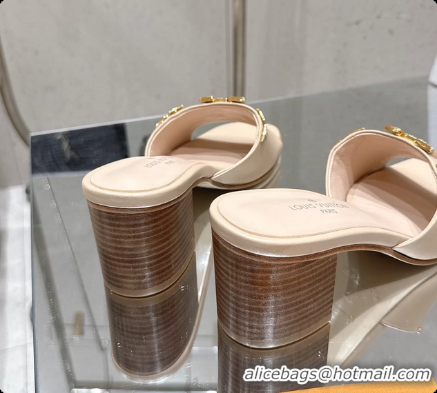 Top Grade Louis Vuitton LV Mare Heeled Mule Slides Sandals Beige Calf Leather 55MM 6061414