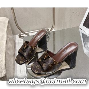 Buy Discount Louis Vuitton LV Mare Heeled Mule Slides Sandals Brown Monogram Canvas 55MM 6061414