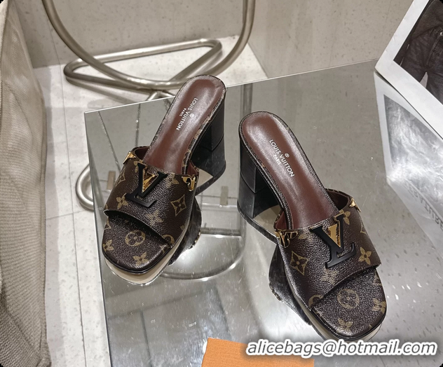 Buy Discount Louis Vuitton LV Mare Heeled Mule Slides Sandals Brown Monogram Canvas 55MM 6061414