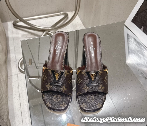 Buy Discount Louis Vuitton LV Mare Heeled Mule Slides Sandals Brown Monogram Canvas 55MM 6061414