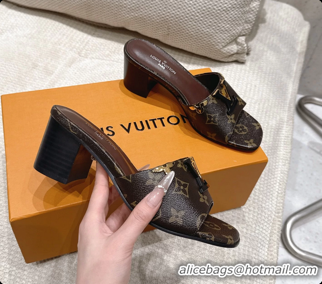 Buy Discount Louis Vuitton LV Mare Heeled Mule Slides Sandals Brown Monogram Canvas 55MM 6061414
