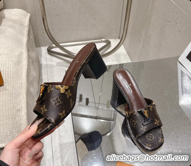 Buy Discount Louis Vuitton LV Mare Heeled Mule Slides Sandals Brown Monogram Canvas 55MM 6061414
