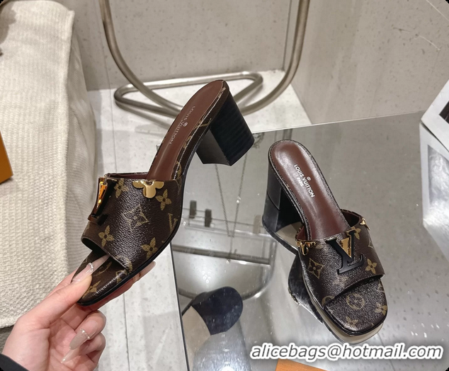 Buy Discount Louis Vuitton LV Mare Heeled Mule Slides Sandals Brown Monogram Canvas 55MM 6061414