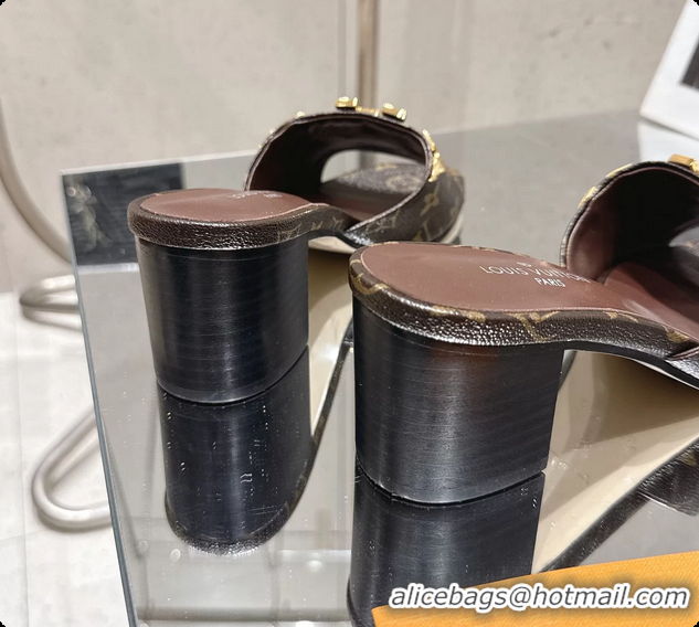 Buy Discount Louis Vuitton LV Mare Heeled Mule Slides Sandals Brown Monogram Canvas 55MM 6061414