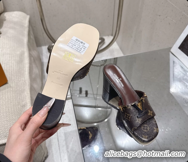Buy Discount Louis Vuitton LV Mare Heeled Mule Slides Sandals Brown Monogram Canvas 55MM 6061414