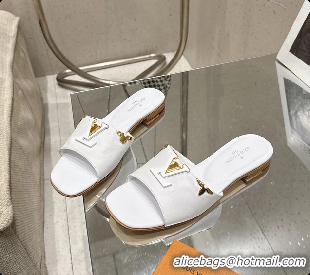 Popular Style Louis Vuitton LV Mare Flat Mule Slides Sandals White Calfskin Leather 6061415
