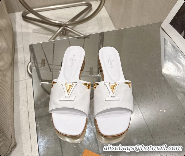 Popular Style Louis Vuitton LV Mare Flat Mule Slides Sandals White Calfskin Leather 6061415