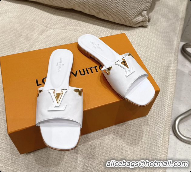 Popular Style Louis Vuitton LV Mare Flat Mule Slides Sandals White Calfskin Leather 6061415