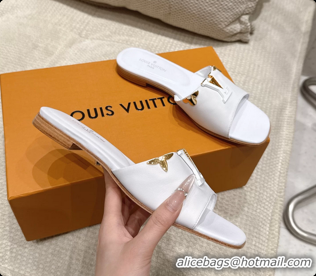 Popular Style Louis Vuitton LV Mare Flat Mule Slides Sandals White Calfskin Leather 6061415