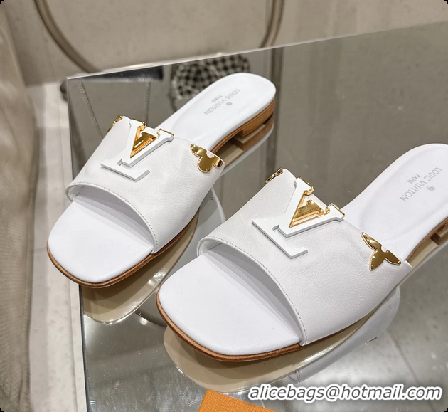 Popular Style Louis Vuitton LV Mare Flat Mule Slides Sandals White Calfskin Leather 6061415