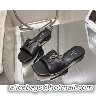 Good Looking Louis Vuitton LV Mare Flat Mule Slides Sandals Black Calfskin Leather 6061415