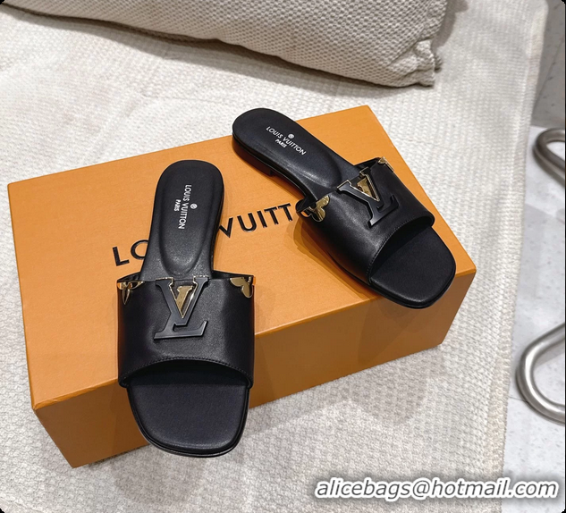 Good Looking Louis Vuitton LV Mare Flat Mule Slides Sandals Black Calfskin Leather 6061415