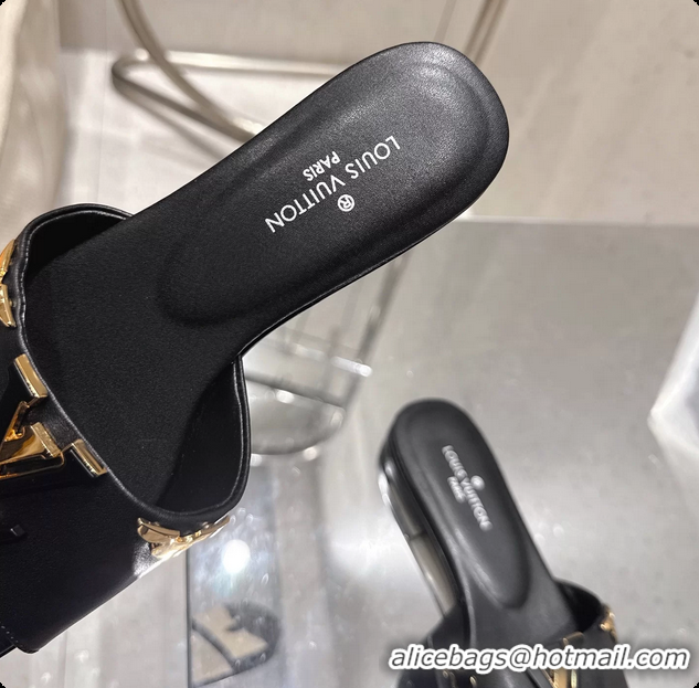 Good Looking Louis Vuitton LV Mare Flat Mule Slides Sandals Black Calfskin Leather 6061415