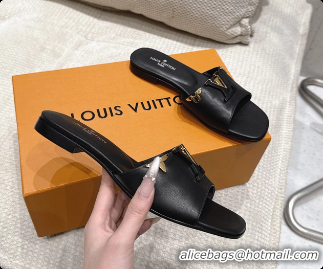 Good Looking Louis Vuitton LV Mare Flat Mule Slides Sandals Black Calfskin Leather 6061415