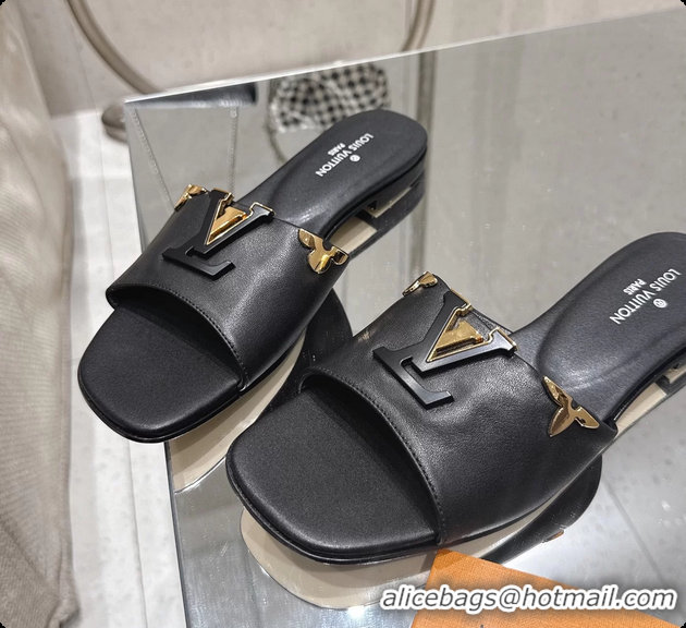 Good Looking Louis Vuitton LV Mare Flat Mule Slides Sandals Black Calfskin Leather 6061415