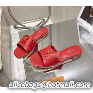 Classic Hot Louis Vuitton LV Mare Flat Mule Slides Sandals Red Calfskin Leather 6061415