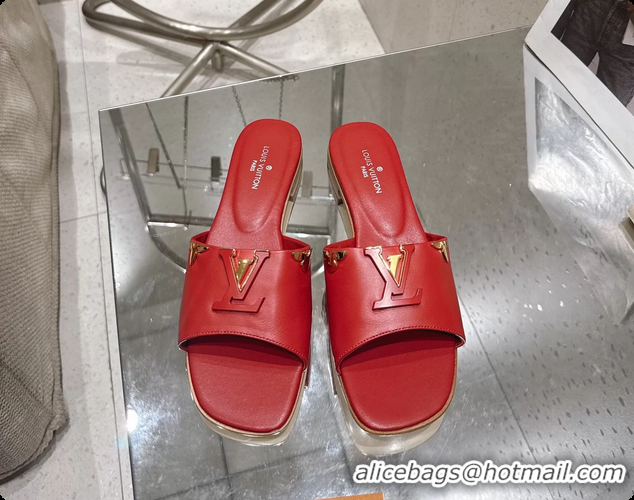 Classic Hot Louis Vuitton LV Mare Flat Mule Slides Sandals Red Calfskin Leather 6061415
