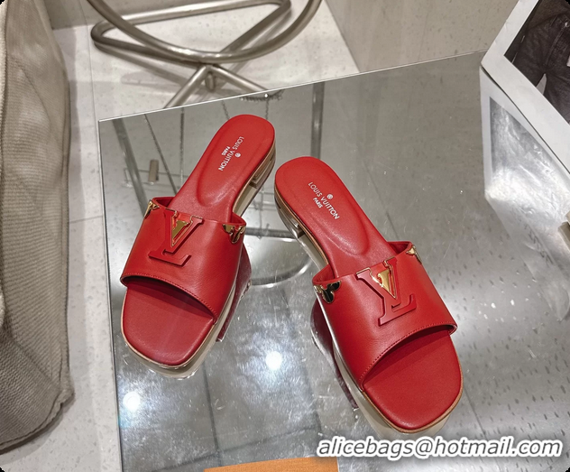Classic Hot Louis Vuitton LV Mare Flat Mule Slides Sandals Red Calfskin Leather 6061415