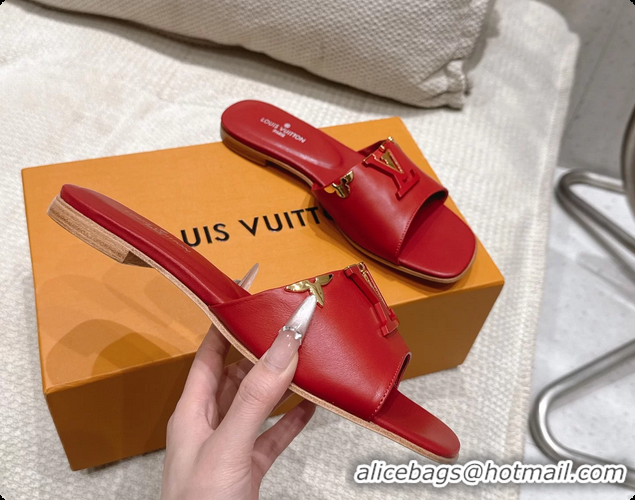Classic Hot Louis Vuitton LV Mare Flat Mule Slides Sandals Red Calfskin Leather 6061415
