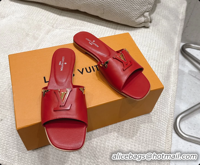 Classic Hot Louis Vuitton LV Mare Flat Mule Slides Sandals Red Calfskin Leather 6061415