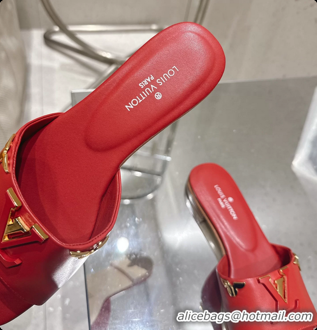 Classic Hot Louis Vuitton LV Mare Flat Mule Slides Sandals Red Calfskin Leather 6061415