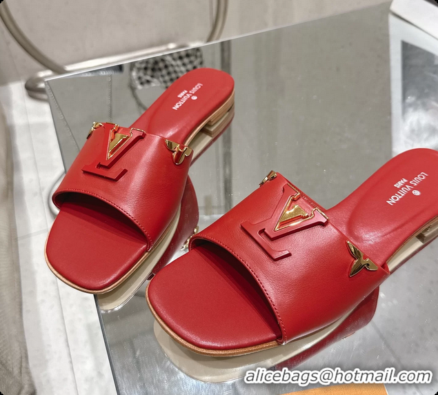 Classic Hot Louis Vuitton LV Mare Flat Mule Slides Sandals Red Calfskin Leather 6061415