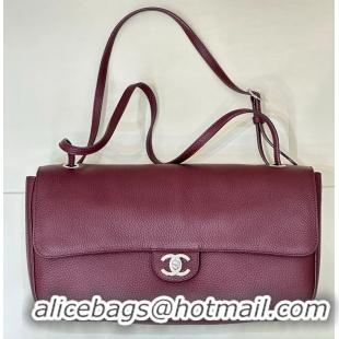 Buy Discount Chanel Maxi Flap Bag Grained Calfskin AS6231 Burgundy/Silver 2026