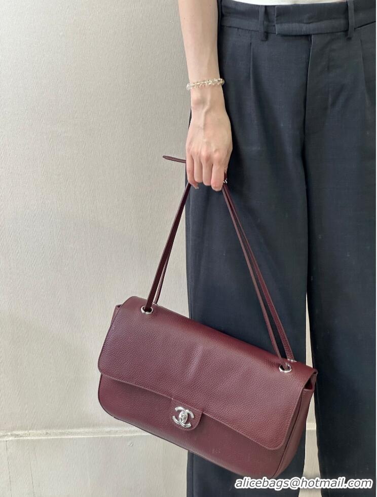 Buy Discount Chanel Maxi Flap Bag Grained Calfskin AS6231 Burgundy/Silver 2026