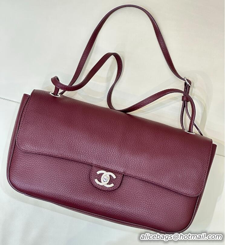 Buy Discount Chanel Maxi Flap Bag Grained Calfskin AS6231 Burgundy/Silver 2026