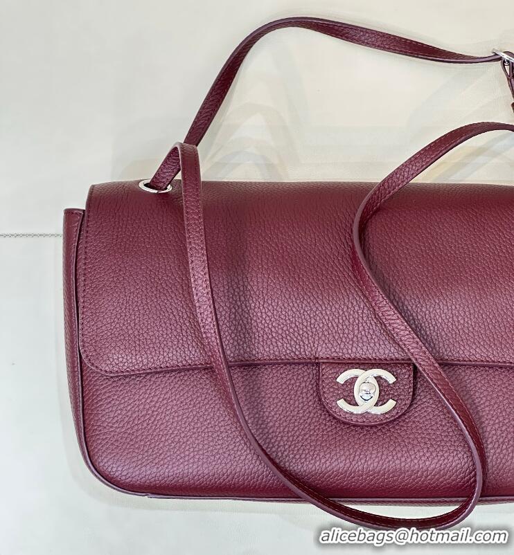 Buy Discount Chanel Maxi Flap Bag Grained Calfskin AS6231 Burgundy/Silver 2026