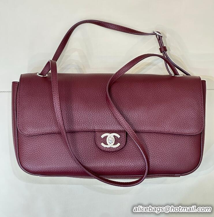 Buy Discount Chanel Maxi Flap Bag Grained Calfskin AS6231 Burgundy/Silver 2026