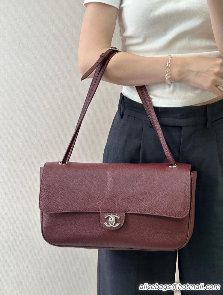 Buy Discount Chanel Maxi Flap Bag Grained Calfskin AS6231 Burgundy/Silver 2026