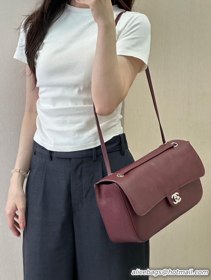 Buy Discount Chanel Maxi Flap Bag Grained Calfskin AS6231 Burgundy/Silver 2026
